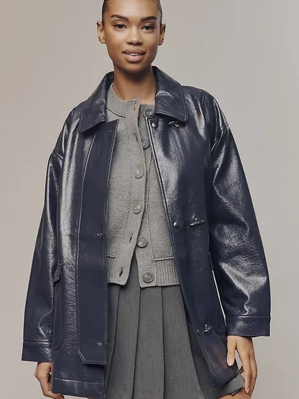 Maeve Faux-Patent Leather Caraber jacket In Nightfall